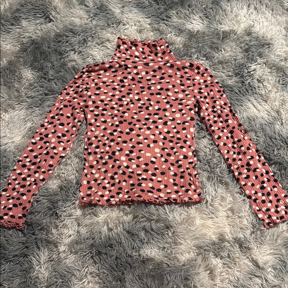 Pink Polka Dot Turtleneck Top